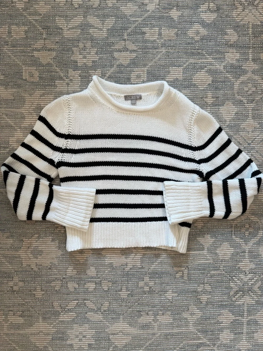 J. Crew Women’s Rollneck White & Black Striped Knit Sweater